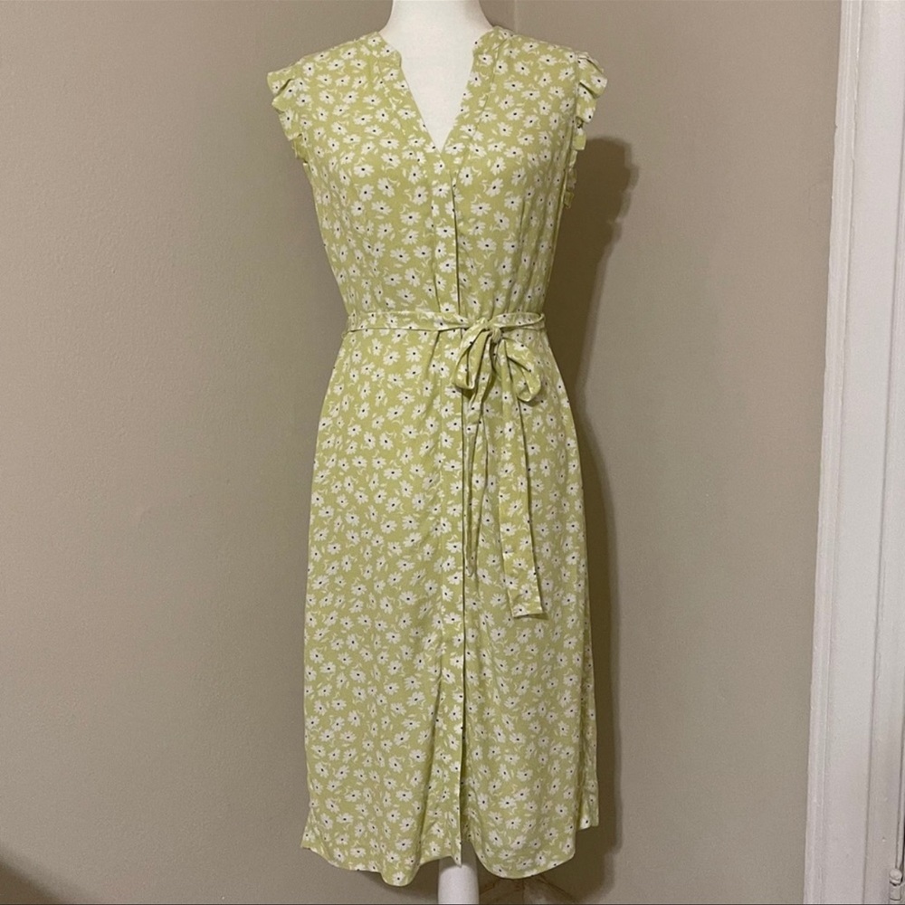 floral ruffle flutter sleeve button shirt dress